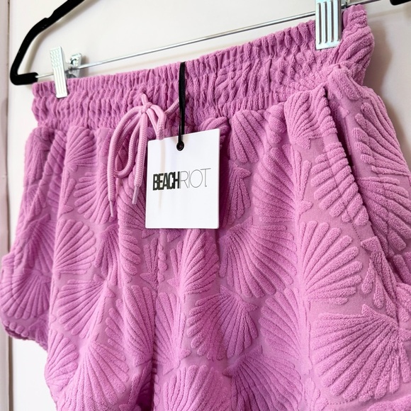 NWT Beach Riot Kiara Shorts Sea Shell Terry Pull On Drawstring Slit Pink - Picture 7 of 12